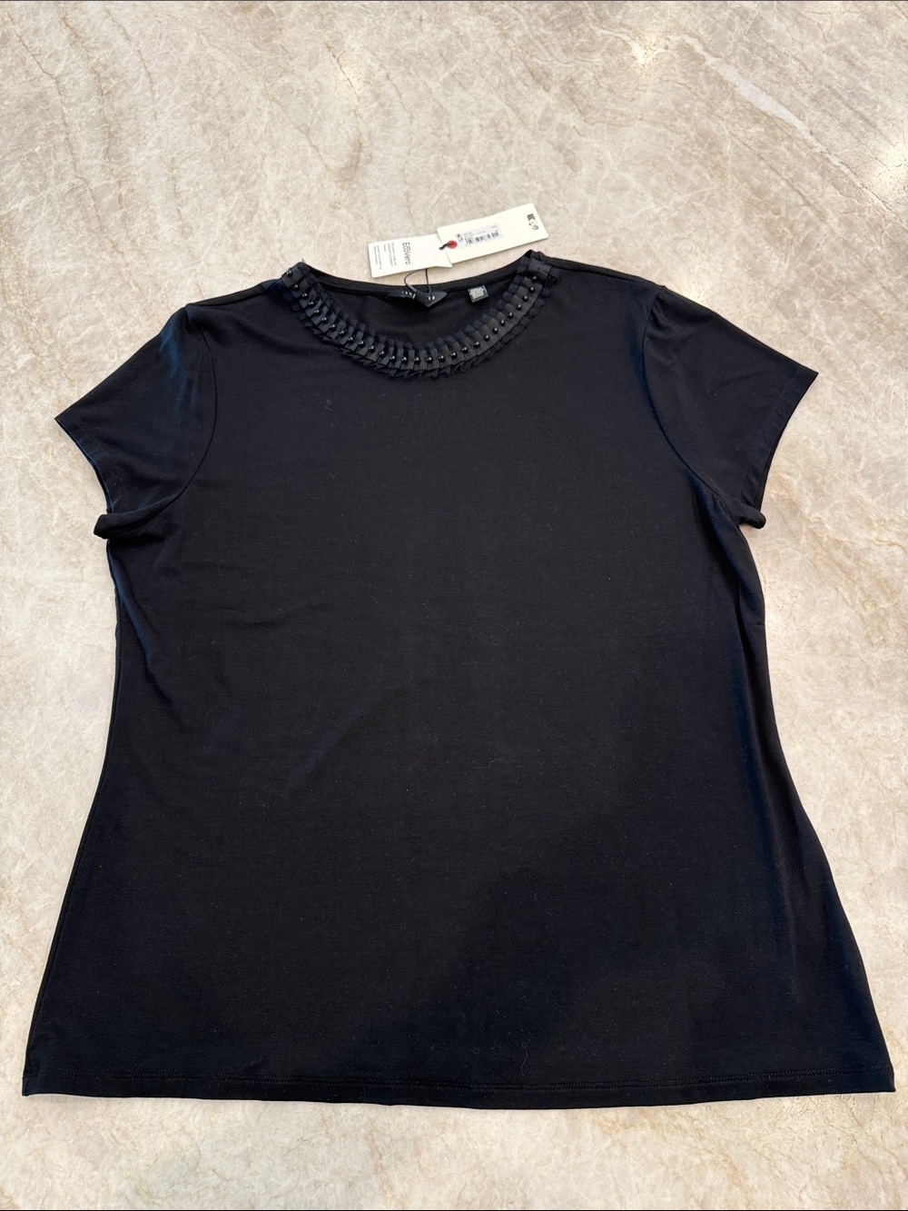 Ted Baker London Black Short Sleeve Tee with Embellished Neck